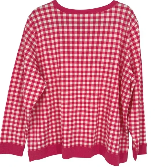 Talbots‎ Women's Gingham Check Crew Neck Sweatshirt Pink White Size 2X Casual - Picture 4 of 11